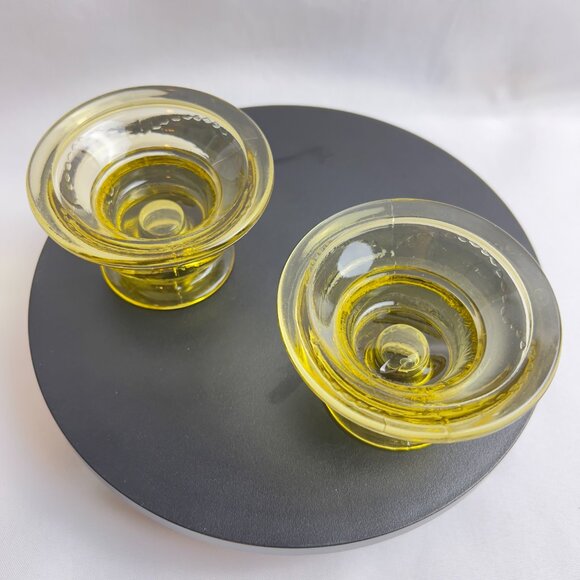 Indiana Glass 1970s Madrid Style Yellow Glass Vintage Candlestick Holders Pair - Picture 7 of 12